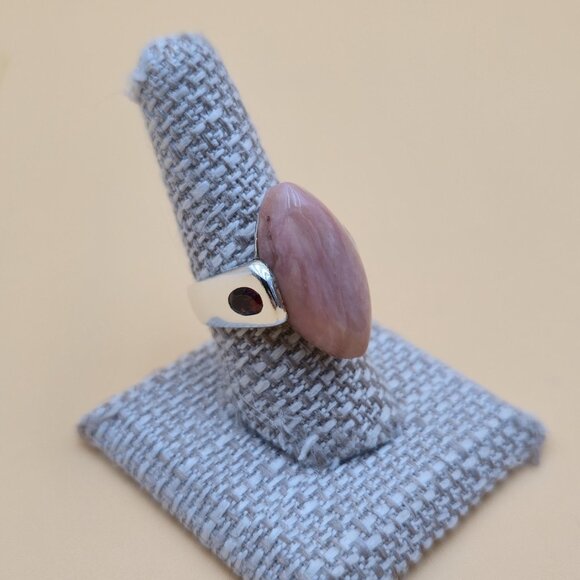 Size 8 Sterling Silver Rhodochrosite Stone With Garnets Ring A5258 - Picture 3 of 11